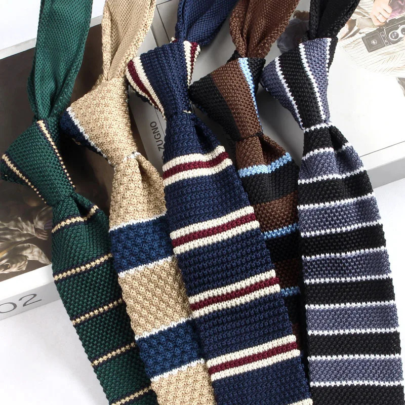 Striped Knitted Neckties For Men N Retro Knitting Neck Tie Korean Style Casual Cravat Shirts Accessories Suit Neckwear 260611