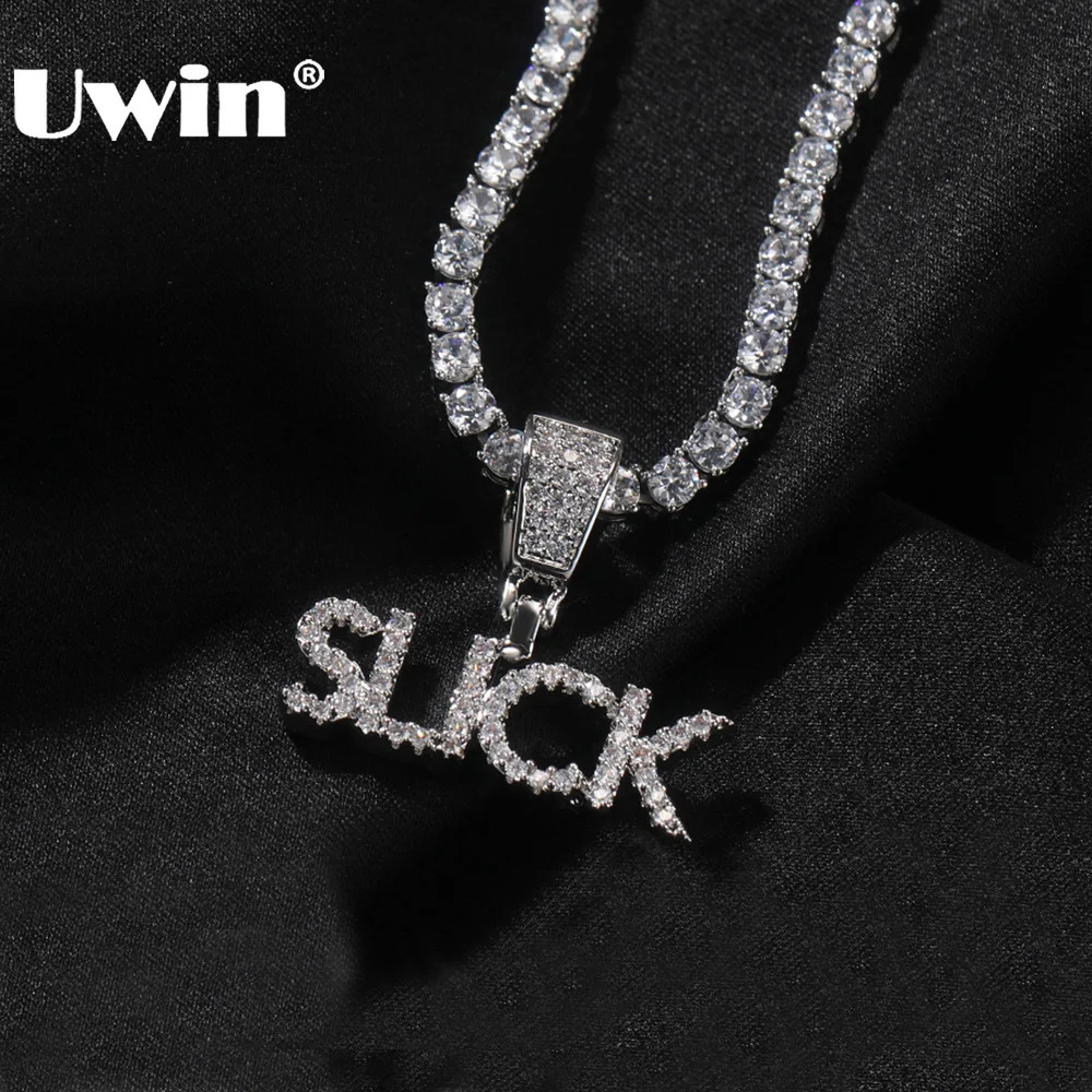 UWIN Custom Mini Letters Necklace Heart Bezel Name Personalized Pendent with Tennis Chain Iced Out CZ Fashion Hiphop Jewelry 260611