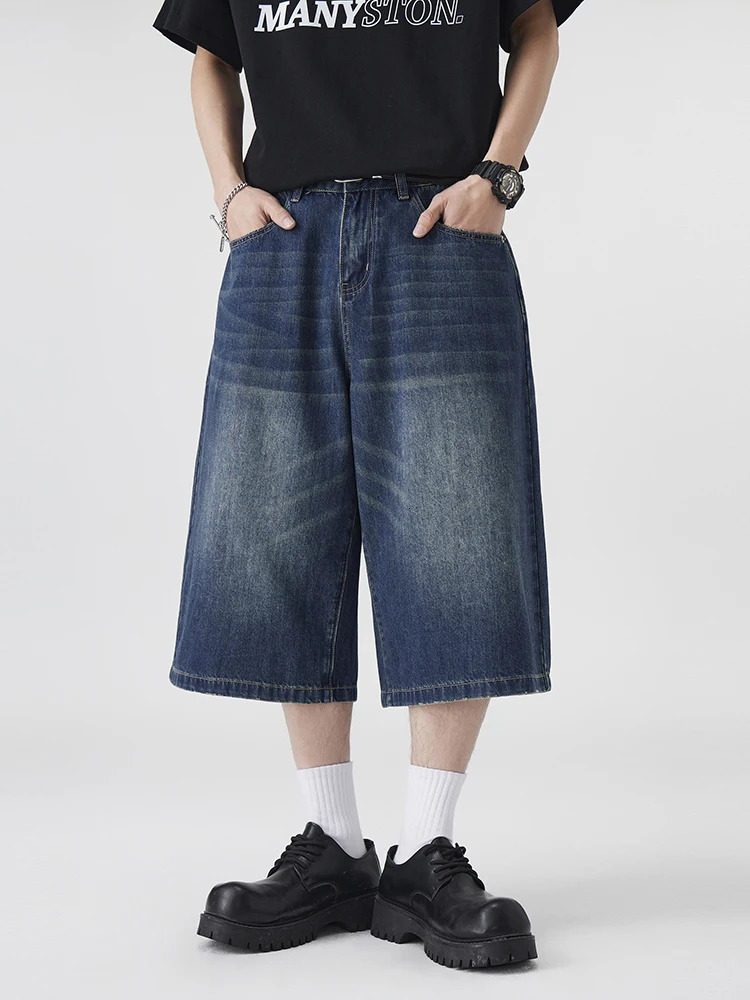 Summer Straight Mens Denim Shorts Fashion Korean Loose Vintage Jeans Casual Wide Y2k Short Pants Streetwear 260609