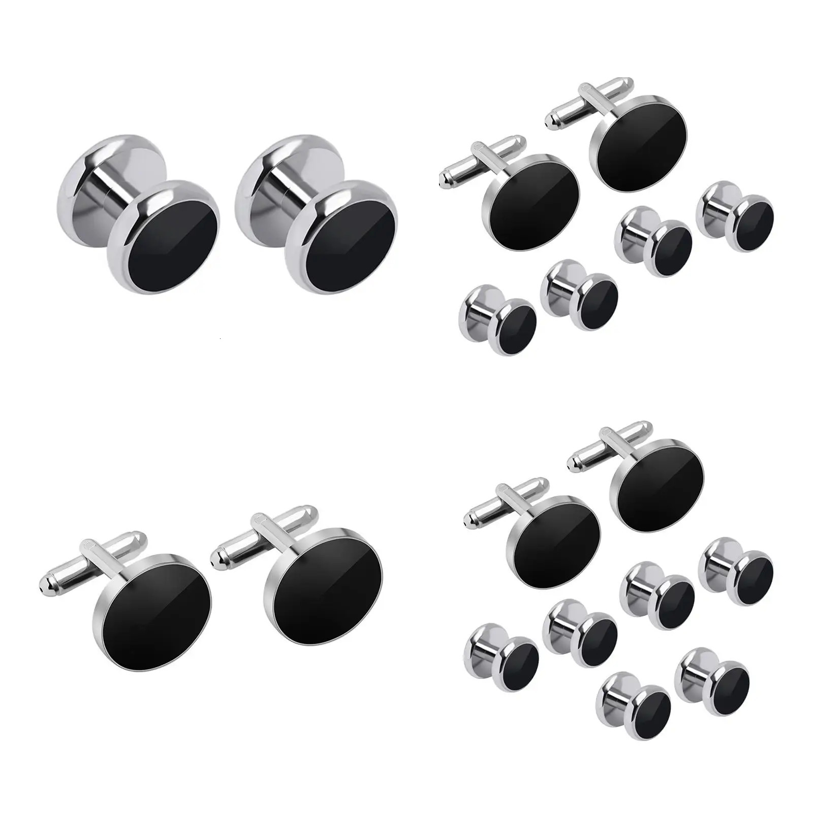 Cufflinks and Studs Set Formal Solid Customed Match Unique Black Cuff Links Kit for Wedding Tuxedo Puit Shirts Men Daddy 260609