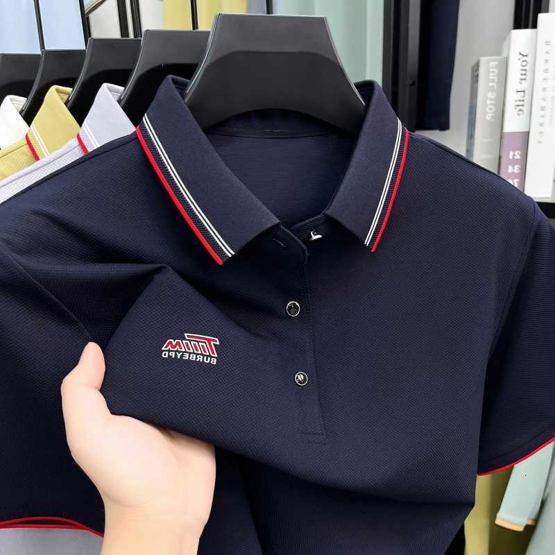embossed letter short brand sleeve shirt mens summer new breathable casual fashion striped lapel T-shirt M260612
