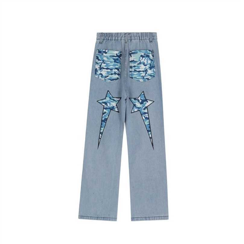 Jeans Mens High Strt Casual Light Blue Cartoon Letter Embroidery Multipocket Denim Trousers Retro Loose Straight Pants S260612