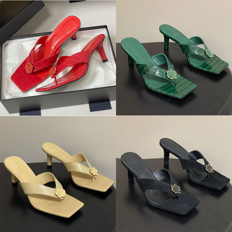Womens Thongs Flip Flops Light Luxury Designer 2026 Summer High Heeled Sandals Fashion Cowhide Fabric Sole Wear resistant