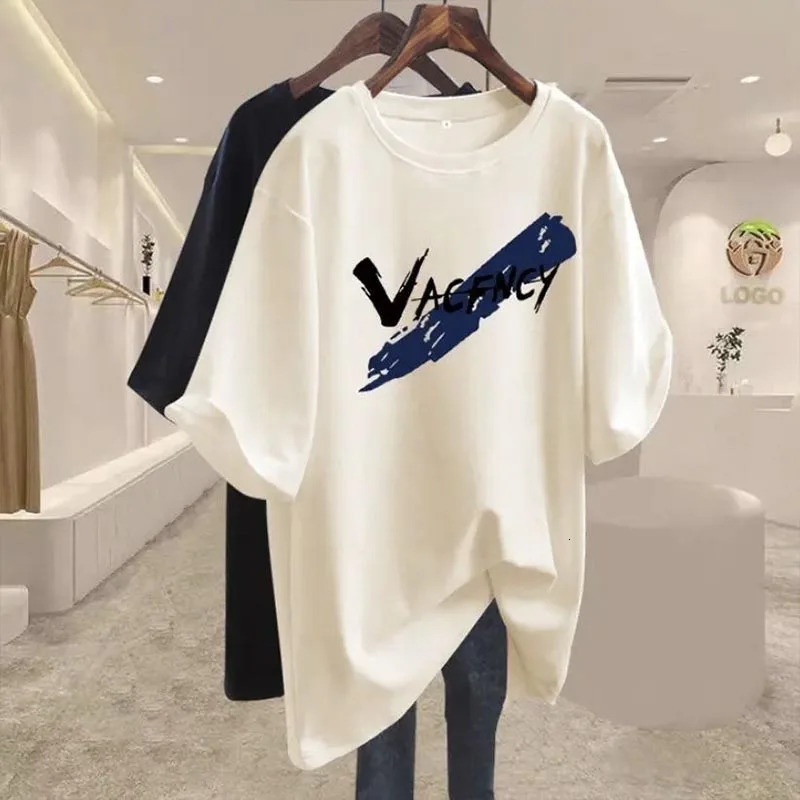 Womens Clothing Chic Hand-Painted Letter Print T-shirt Summer Casual Loose 100 Cotton Short Sleeve T-shirt Lady Y2k Pullove 260610
