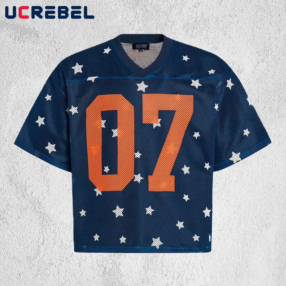 Star Letter Print Short Sleeve Mesh Tshirt Mens Summer High Street Loose HalfSleeve Vneck Tee Man 260611