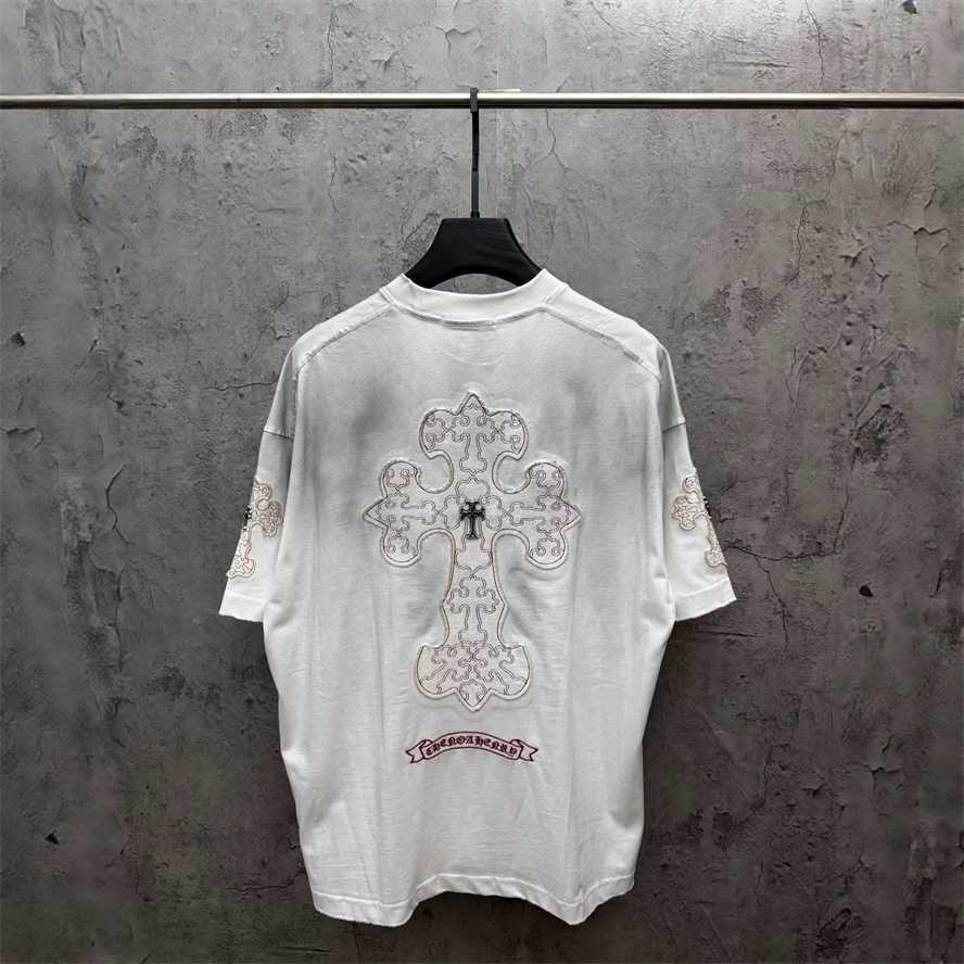 Correct version CH Chrome Summer Washed Patch Embroidery Short Sleeve T-shirt for Couples{category}{category}AOG2