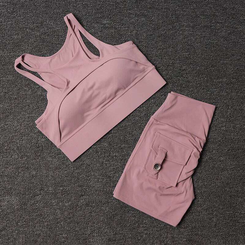 TRY TO BN Fitness Shorts Yoga Sports Bra Sets Women's Tracksuit Sportswear Workout High Waisted Leggings Cycling Gym Suit Pocket 26L0612