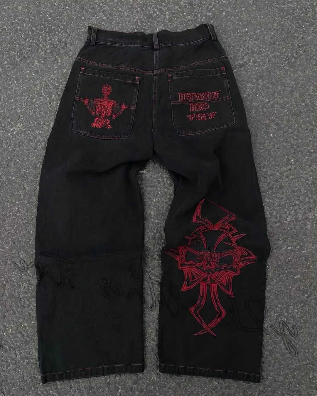 Retro Skull Embroidery Y2K Jeans Mens Hip Hop Washed Baggy Denim Pants New Straight Casual Loose Wide Leg Trouser Streetwear Q260612