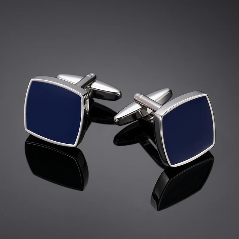 Classic mens French shirt cufflinks high-quality metal Square blue enamel cuffbutton business suit accessories jewelry gift 260609