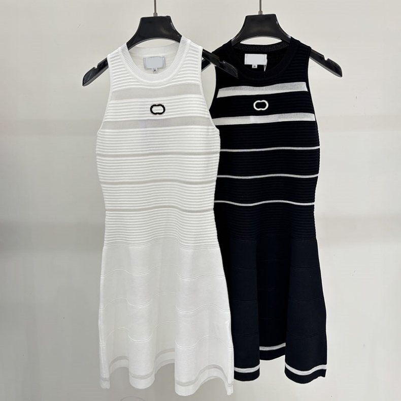 Slim Luxury Elegant Women Slip Dress Striped Hollow Out Brand Sexy Dresses Summer Party Charming Evening Skirt
