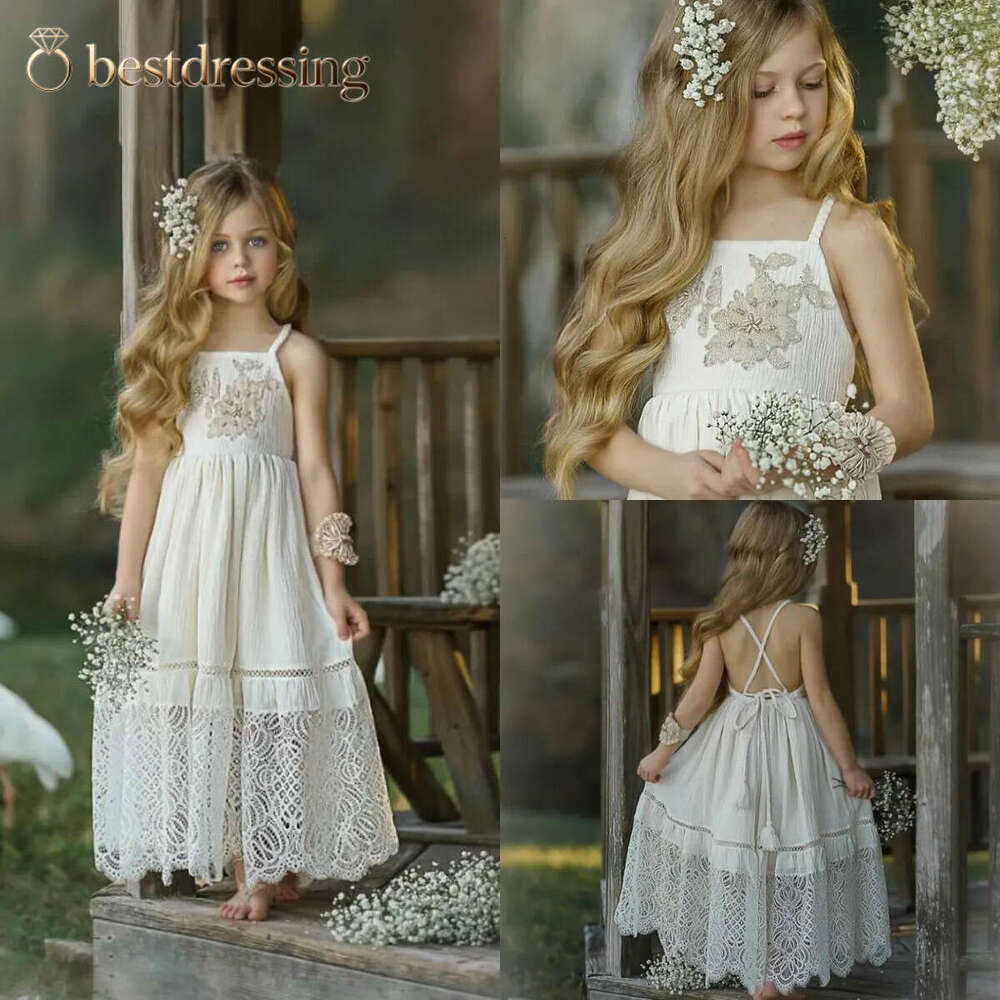Cute 2020 Flower Dresses For Wedding White Cotton Lace A Line Kids Formal Wear Floor Length Girls Pageant Dress Bd612