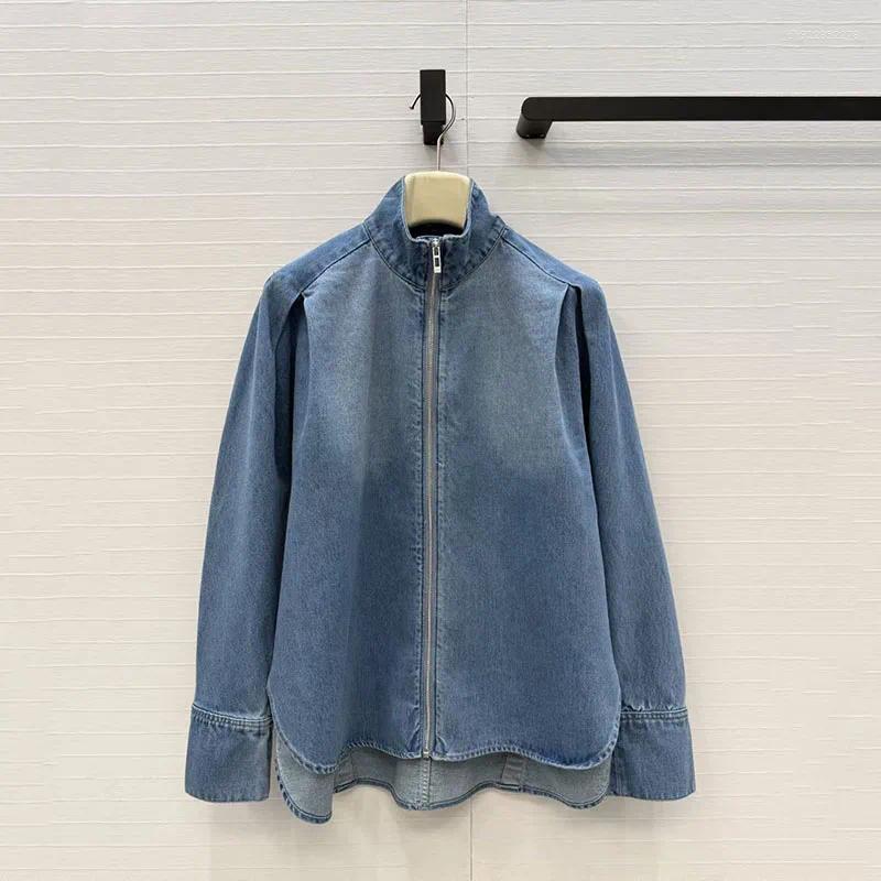 Women's Jackets Washed Stand-Up Collar Zipper Denim Jacket Casual Vintage-Style Oversized High Quality 2026 Arrival Y2K