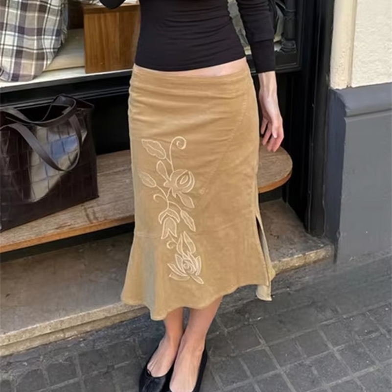 Summer Vintage Printed Long Skirt Female High Waist Commute Side Split Elegant Contrast Clothes Womens Slim Maxi Skirt 2026 260608ww