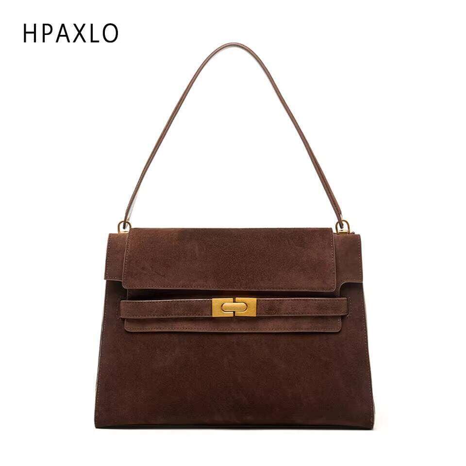 Elegant Matte Cowhide Flap Bag Large Capacity Underarm Tote Womens Commuter Shoulder Genuine Leather Handbag Women High End Bag Suotong260612