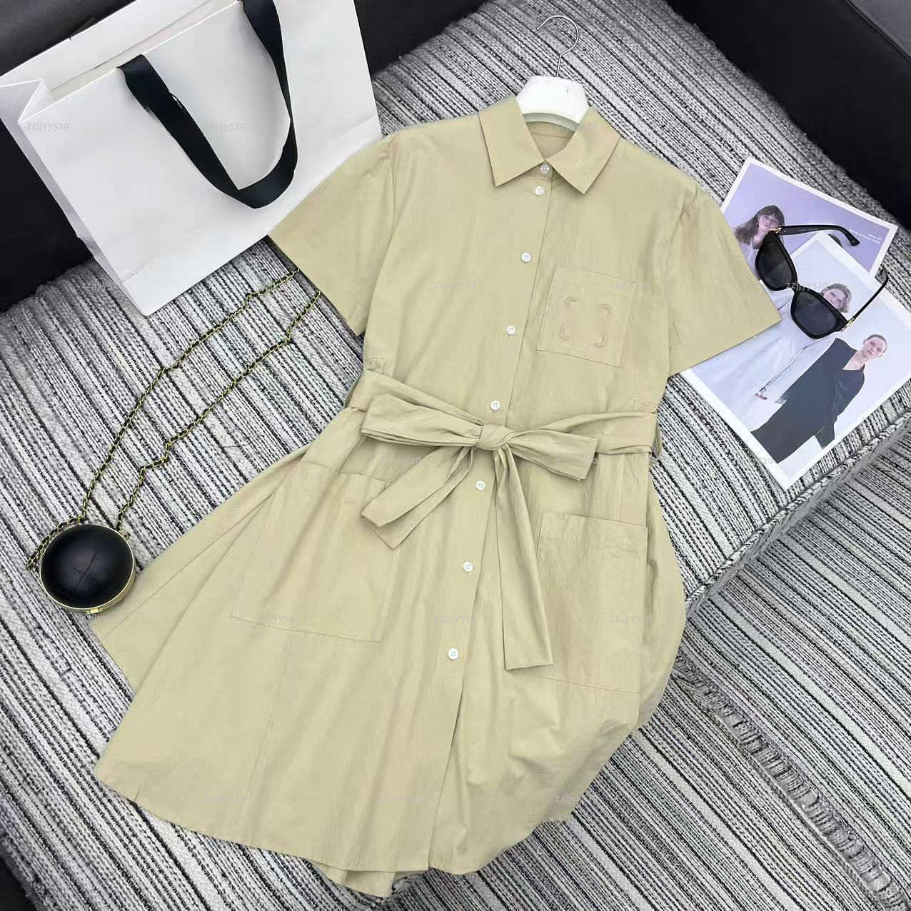 Brand lapel neck women dress Summer lady dresses women designer clothes letter logo printed daily short sleeved skirt A004X01N043