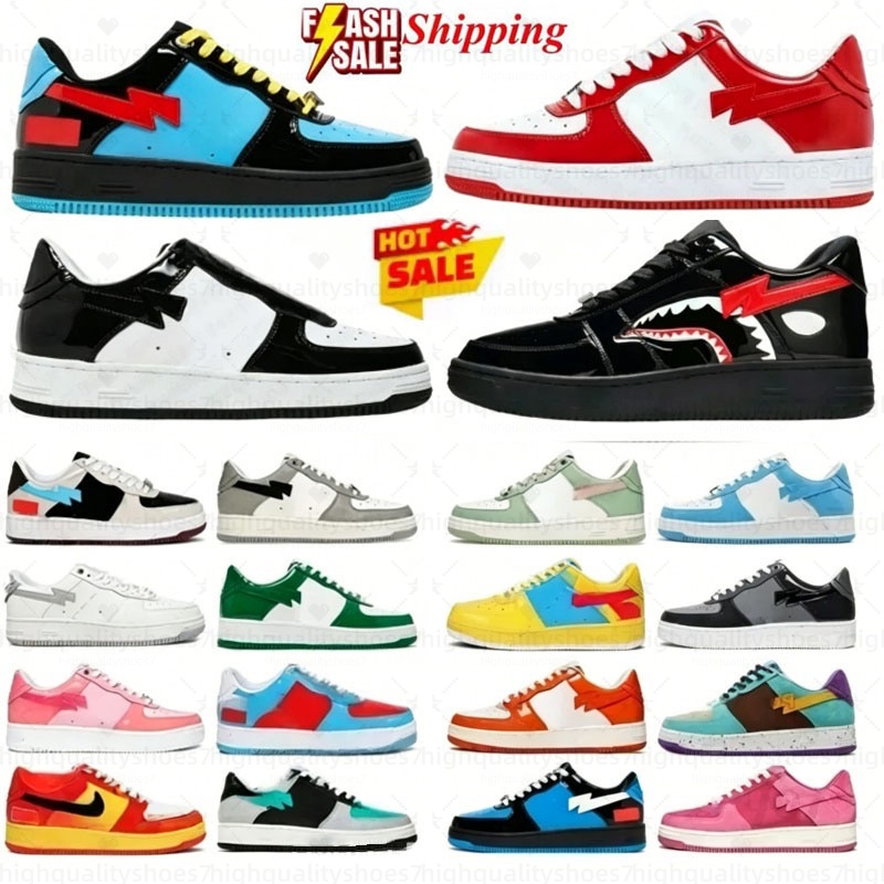 Popular bapesta shoes designer trainer low shark mens shoe sta lace up stripe adjustable sneaker for man soft leather breathable summer spring fall