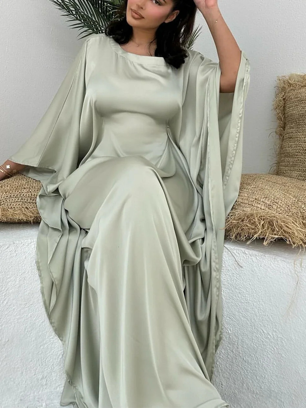 Eid Modest Bat Sleeve Muslim Party Dress for Women Ramadan Abaya Long Dress Kaftan Vestidos Largos Dubai Robe Jalabiya 260610