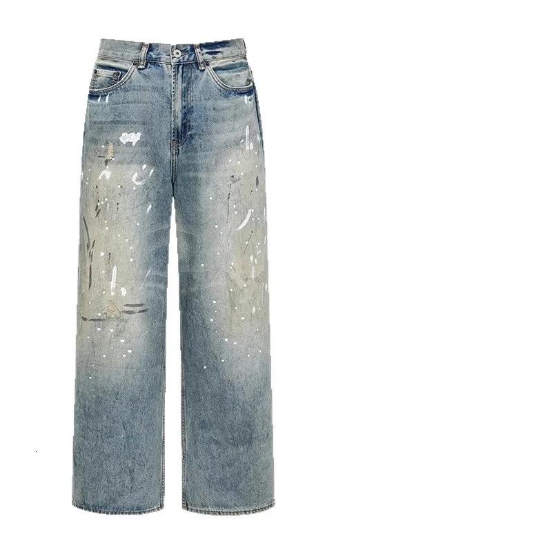 Jeans larghi stampati a catena 3D da uomo Pantaloni autunnali casual in denim dritto da uomo High Street Blue Wideleg Y2K Jean 260611