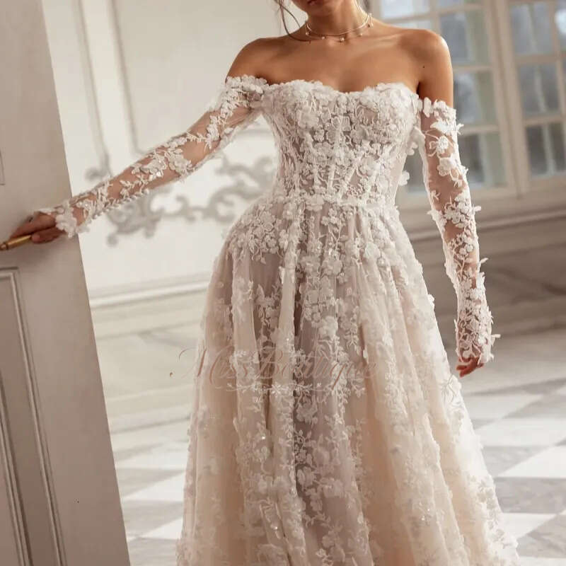 Luxury Light Champagne Dubai Arabic Mermaid Dresses Applique Lace Tull Court Train Wedding Dress Bridal Gowns Vestidos De Q612