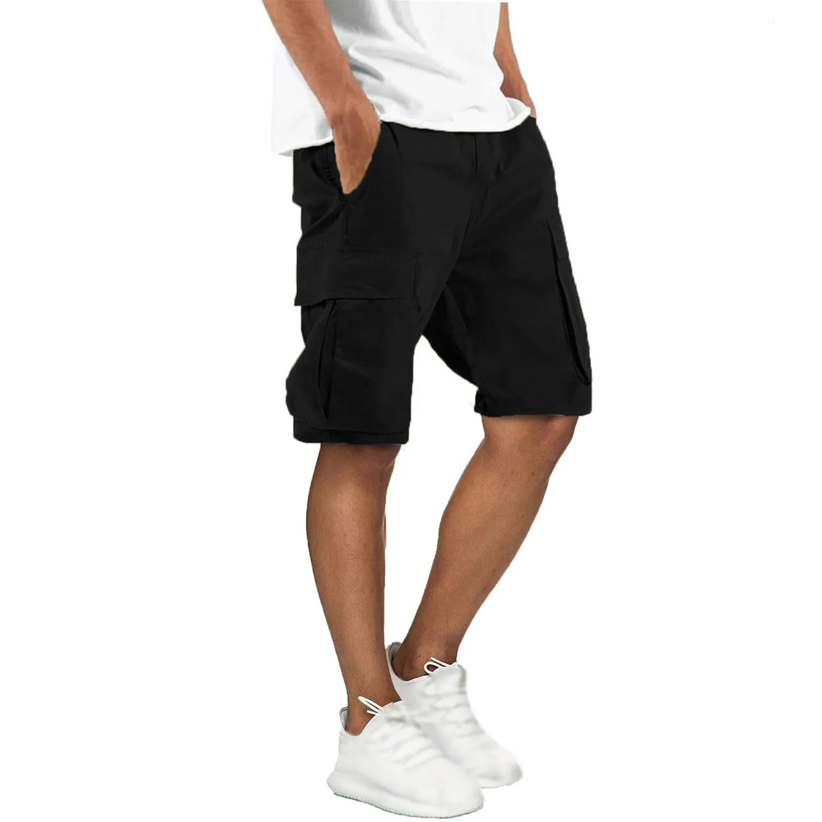 2026 summer mens loose pants casual multi pocket shorts solid color fashionable mens shorts drawstring work pants 260612