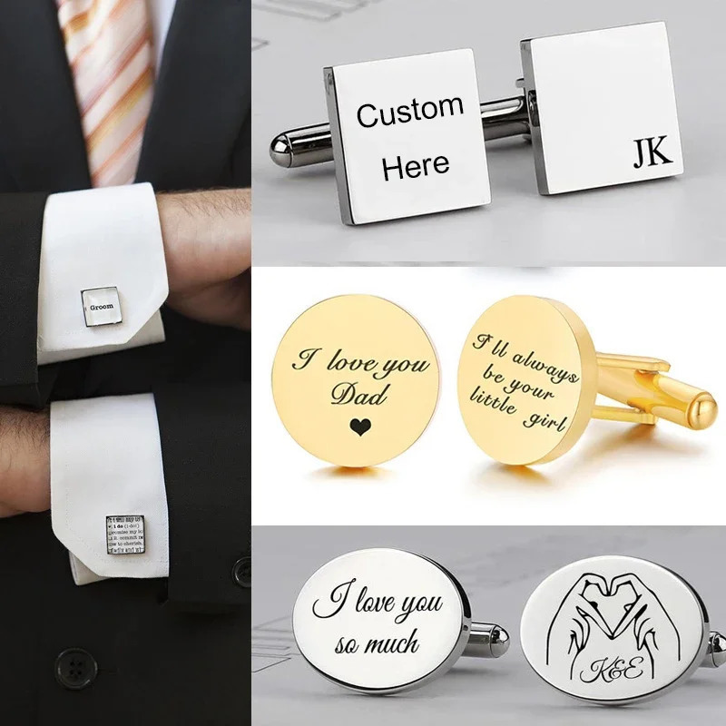 Customized Stainless Steel Cufflinks For Men Gift Personalized Man Shirt Button Cuff Links For Party Wedding 260609