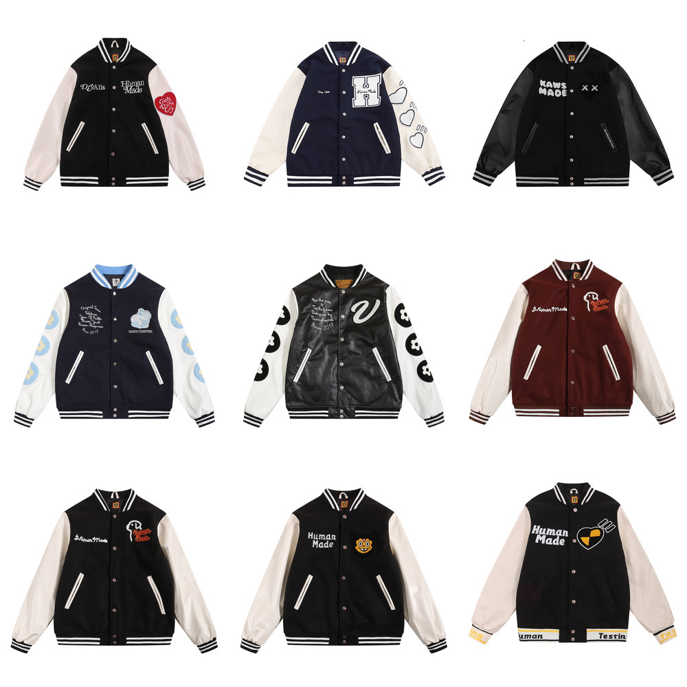 Humanmades Men's Jackets embroidered Baseball Coat vintage bomber jacket Fashion Vintage Uniform Loose Baseball Varsity jacket Human warm bombe