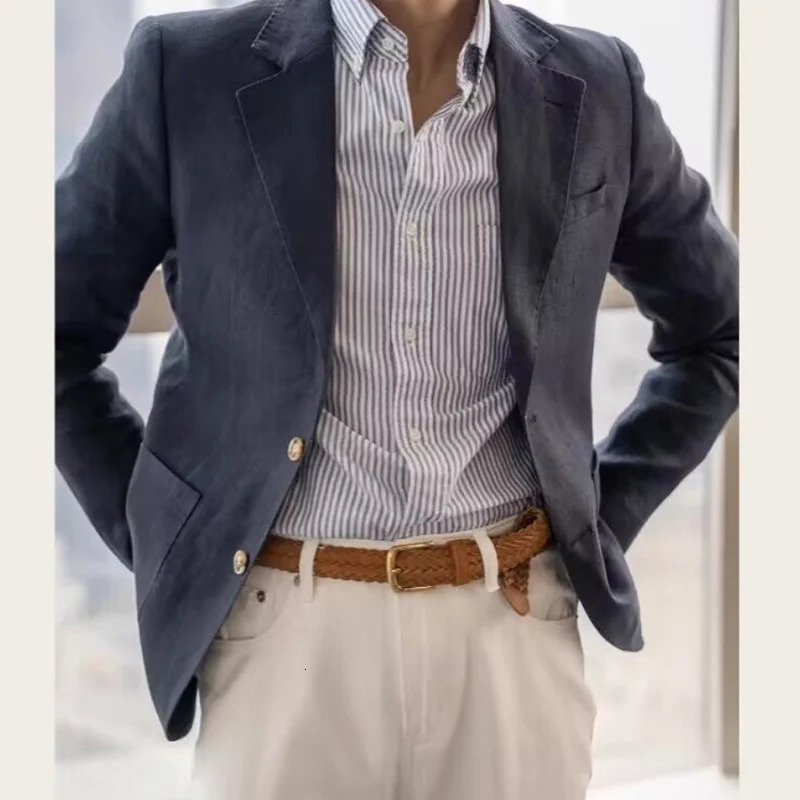 Summer Linen Casual Breathable Mens Lightweight SlimFit Blazer Vintage Italian Style Trendy 260611