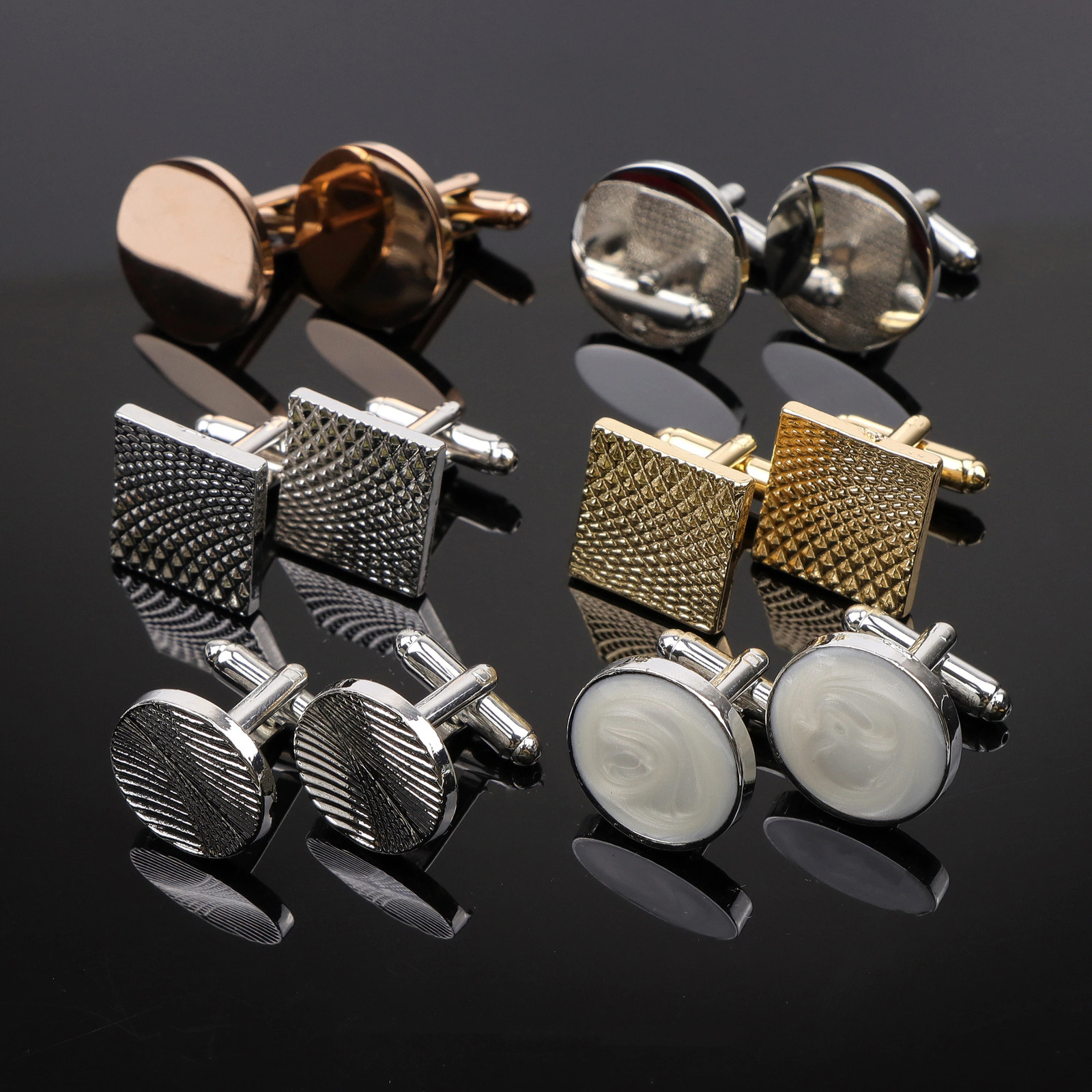 Classic Square Round Mens Cufflinks High Quality Black Gold Silver Color Glossy Suit Cuff Links Wedding Party Shirts Accessories 260609