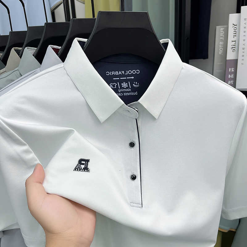 short Brand letter embossed sleeve shirt mens ice silk breathable summer new fashion casual lapel T-shirt M260612