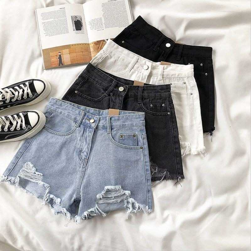 Denim Holes Shorts For Korean Women Fashion High WaistWide Leg Short Jeans Female Designer Casual Street Short 2025 New Trend M260612