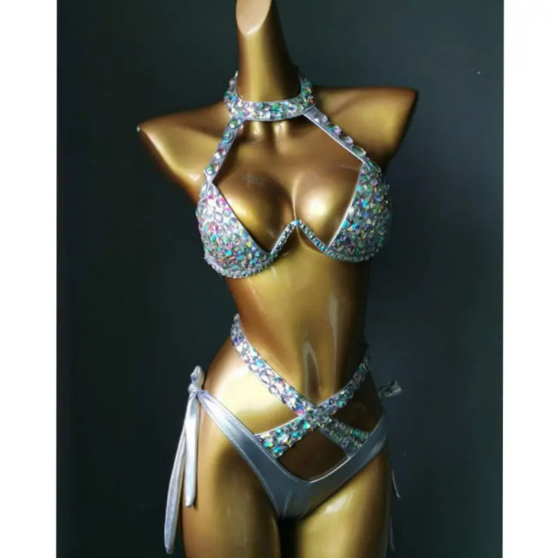 bikini con diamanti per le vacanze set costumi da bagno sexy da donna costume da bagno con strass costume da bagno con pietre scintillanti bikini in
