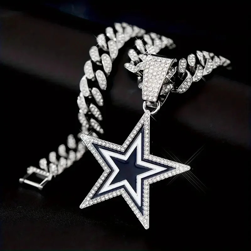 Hip Hop Shining Blue Oil Drop Star Pendant Necklace For Men Women Fashion Iced CZ Stones Paved With Cuban Chains 260612