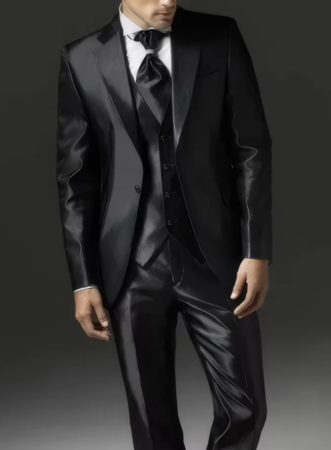 Style Black Two Bottom Satin Beach Men Suit Mens Wedding Prom Suits Costume Homme 3 Pieces JacketPantVest 260611