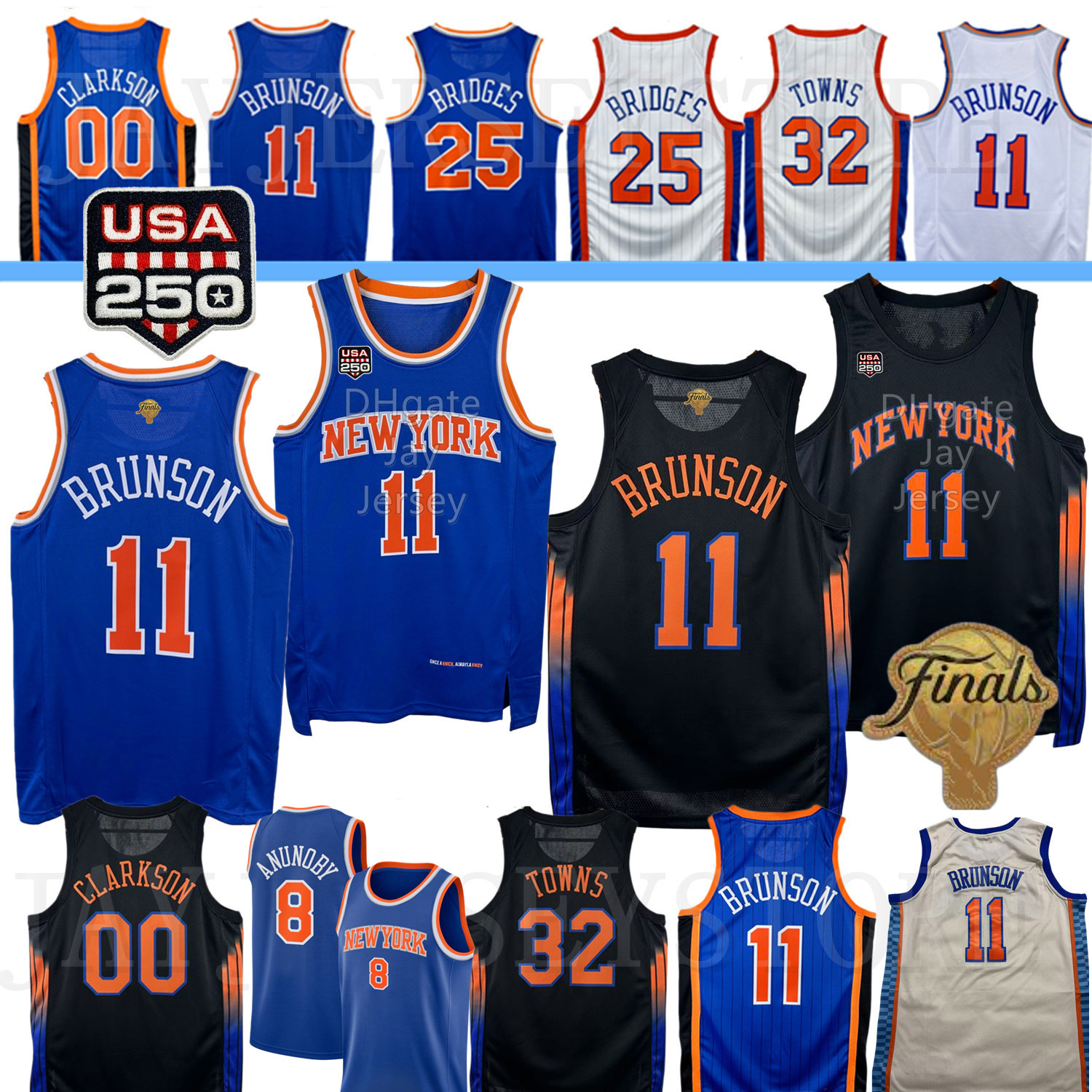 Knick Jersey Basketball 2026 Finals Jalen Brunson Karl-Anthony 8 OG Anunoby TownsS Patrick Ewing Mikal Bridges Clarkson 2025 City New Youth 2024 Bla