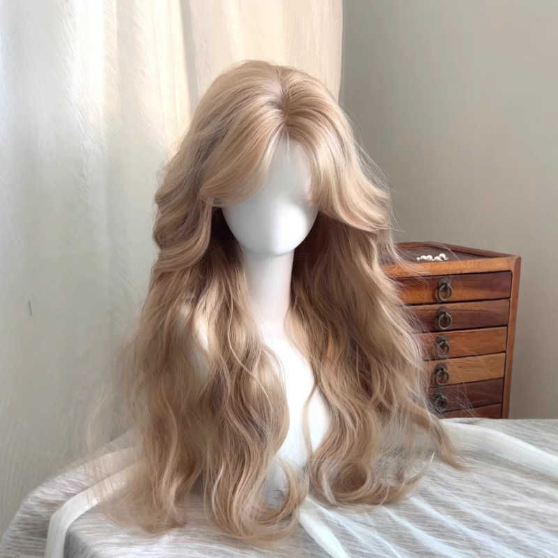 Rete di spedizione gratuitaParrucca Barbie color crema per le donne Parrucca a testa piena con capelli ricci lunghi in oro bianco cremoso con parte