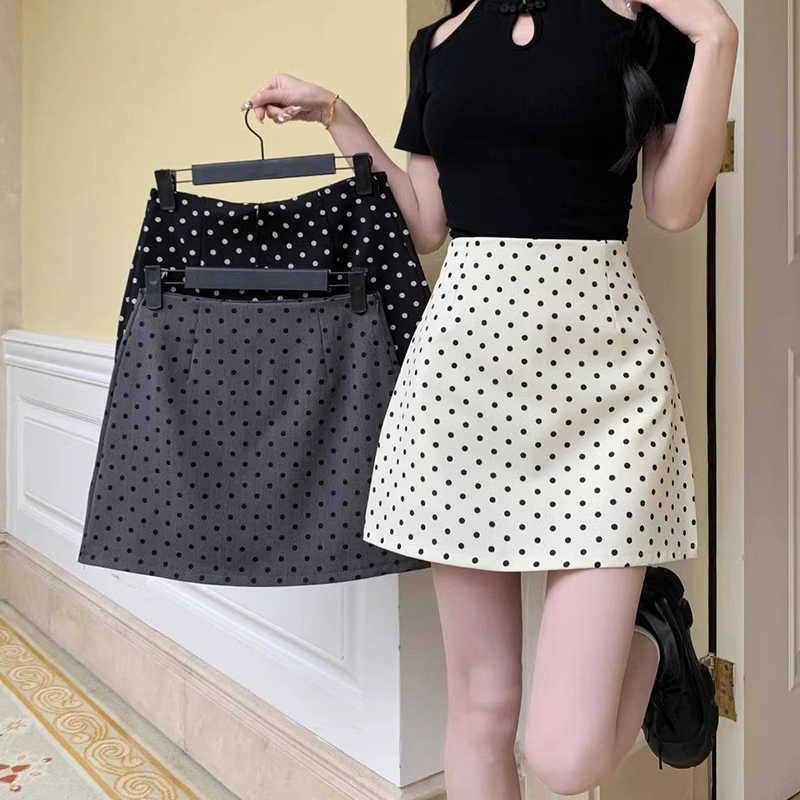 Lady Chic Wave Point Summer A-line Skirts New Female Sweet High Waist Skirts Women Korean Elegant Slim Fit Skirts M260612