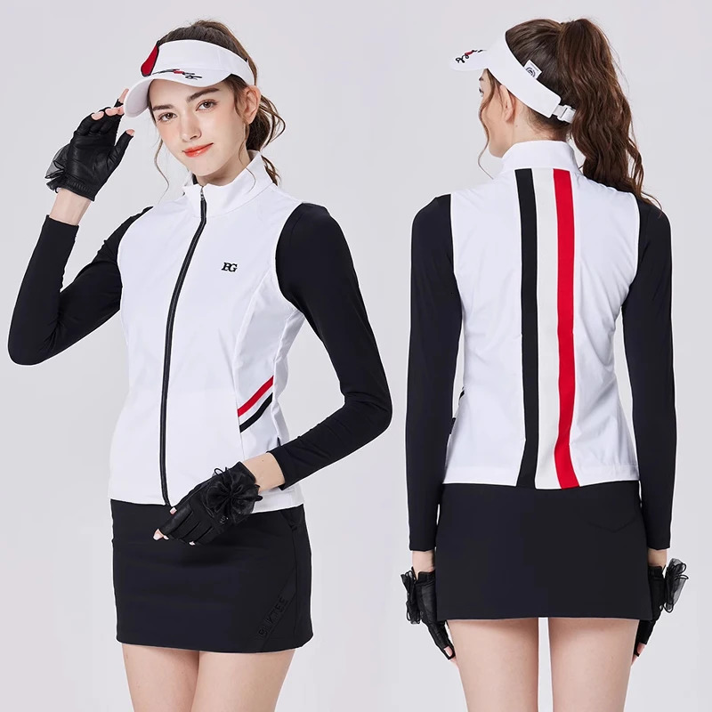 Women golf windproof zipper coat autumn and winter sports ladies clothing sleeveless stand collar thin vest jacket 260611