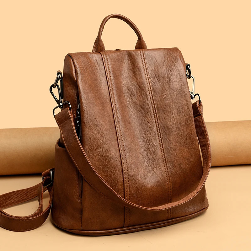 Anti theft Backpack Purses High Quality Soft Leather Female Vintage Bag School Bags Travel Bagpack Ladies Bookbag Rucksack 260605