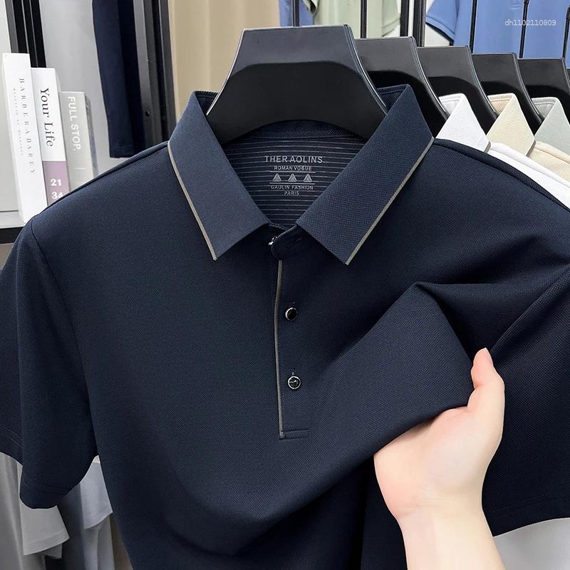 Men's Polos 2026 Summer Luxury Top Men T-Shirt Plus Size Short Sleeve Turn Down Collar Contrast Trim Formal T Shirt For Mens Clothing