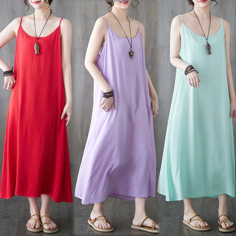 2024 Arrival Sleeveless Pinkycolor Summer Spaghetti Strap Dress Thin Loose Fashion Women Travel Casual Beach Style Sundress 260610