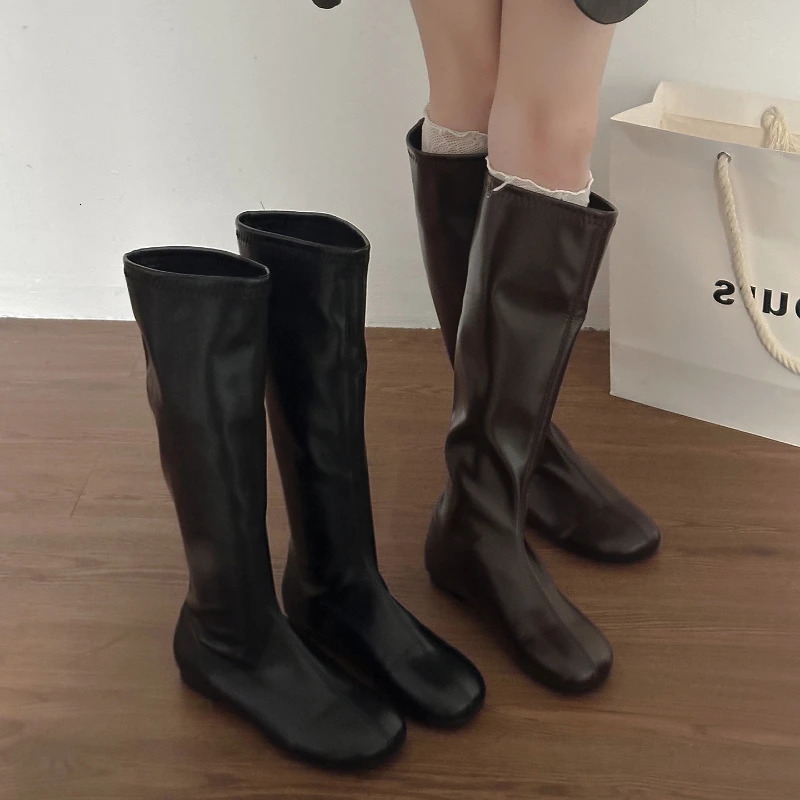 Street Style Cosy Soft Leather Women Knee High Boots Fashion Elegant Square Toe Shoes Womens Stretch Slim Knight Long Booties 260612
