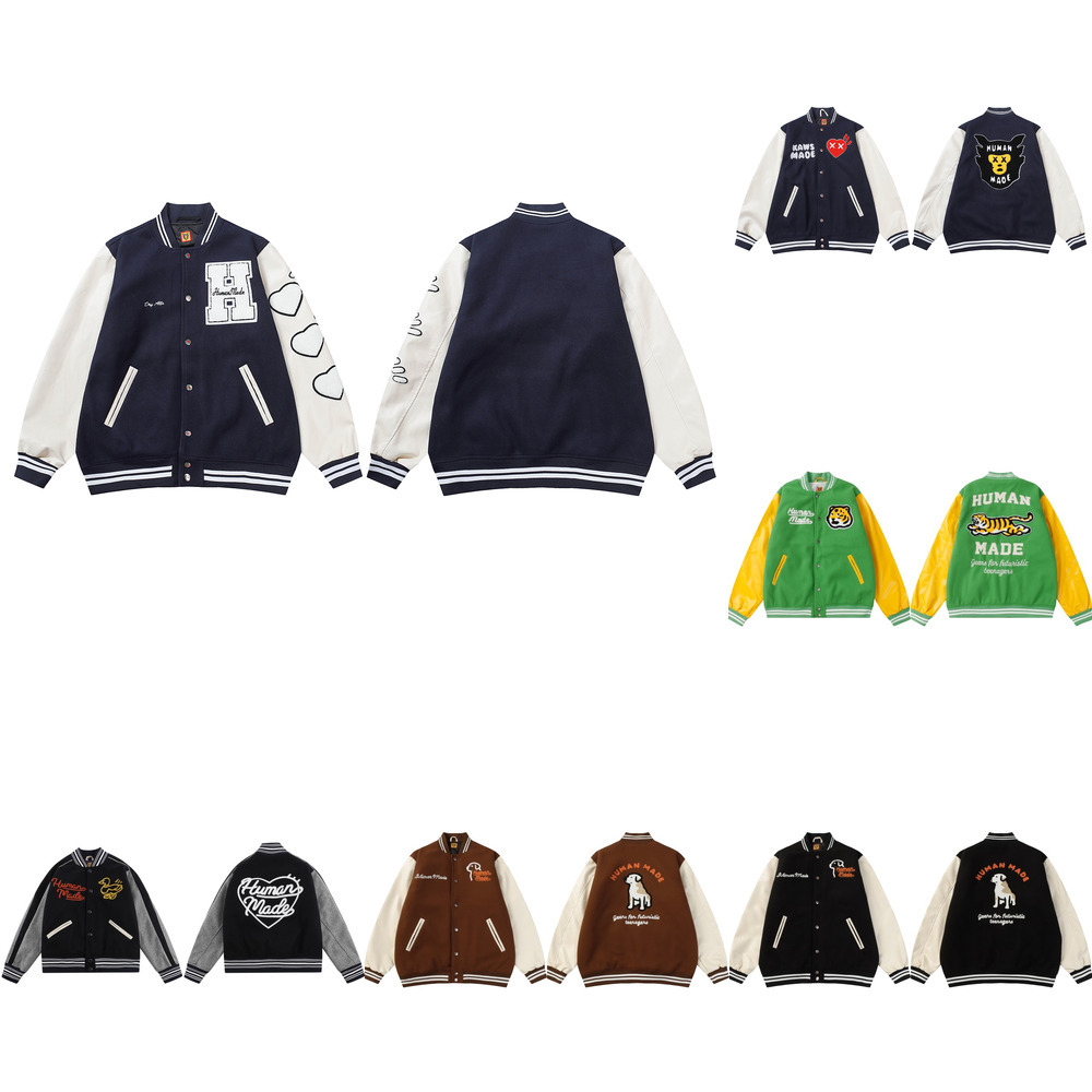 Designer Humanmades Mens Jacket fashion human heart baseball jacket retro duck tiger embroidered Leather Coat Unisex Human Varsity Jacket Winter str