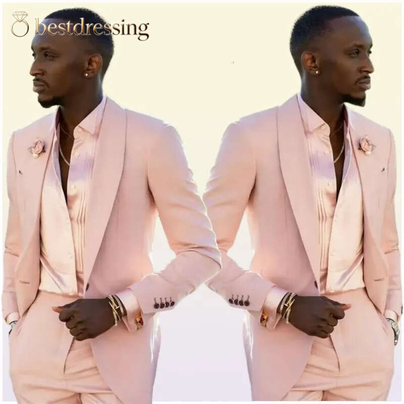 Handsome Blush Pink Mens Suits Wedding Tuxedos 2 Pieces Groom Formal Wear Pants Suit Men Business Evening Prom Blazer Jacketpant Bd612