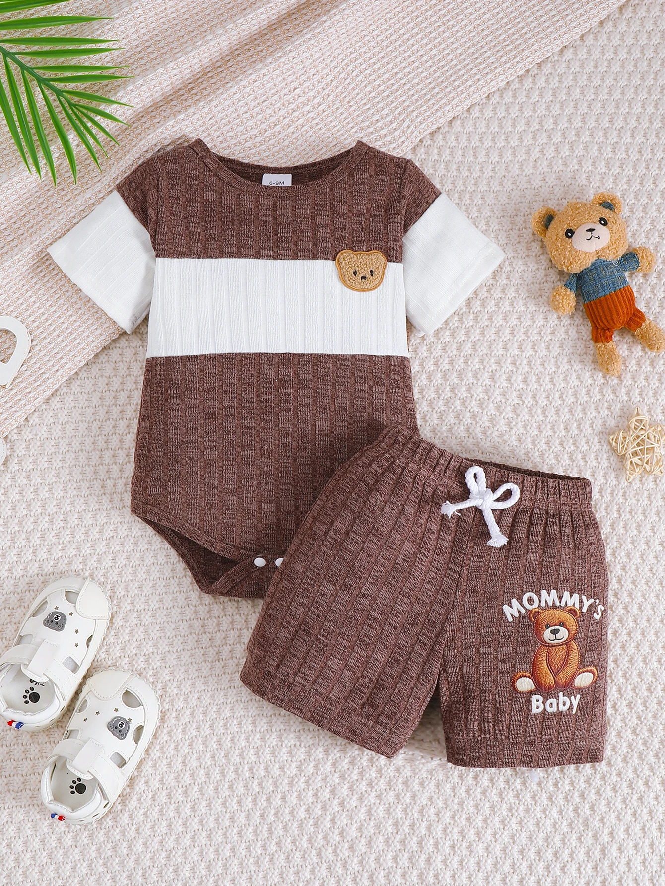 born and Baby Boy 2PCS Fashion Set Teddy Bear Color blocked CoatShorts 02Y Childrens Cute Casual Summer Clothing Clothes 260612