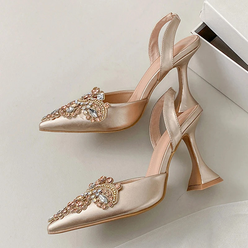 Liyke Spring Summer Fashion Crystal Rhinestone Women Pumps Sexy Pointed Toe Red High Heels Party Wedding Prom Shoe Sandal Female 260612