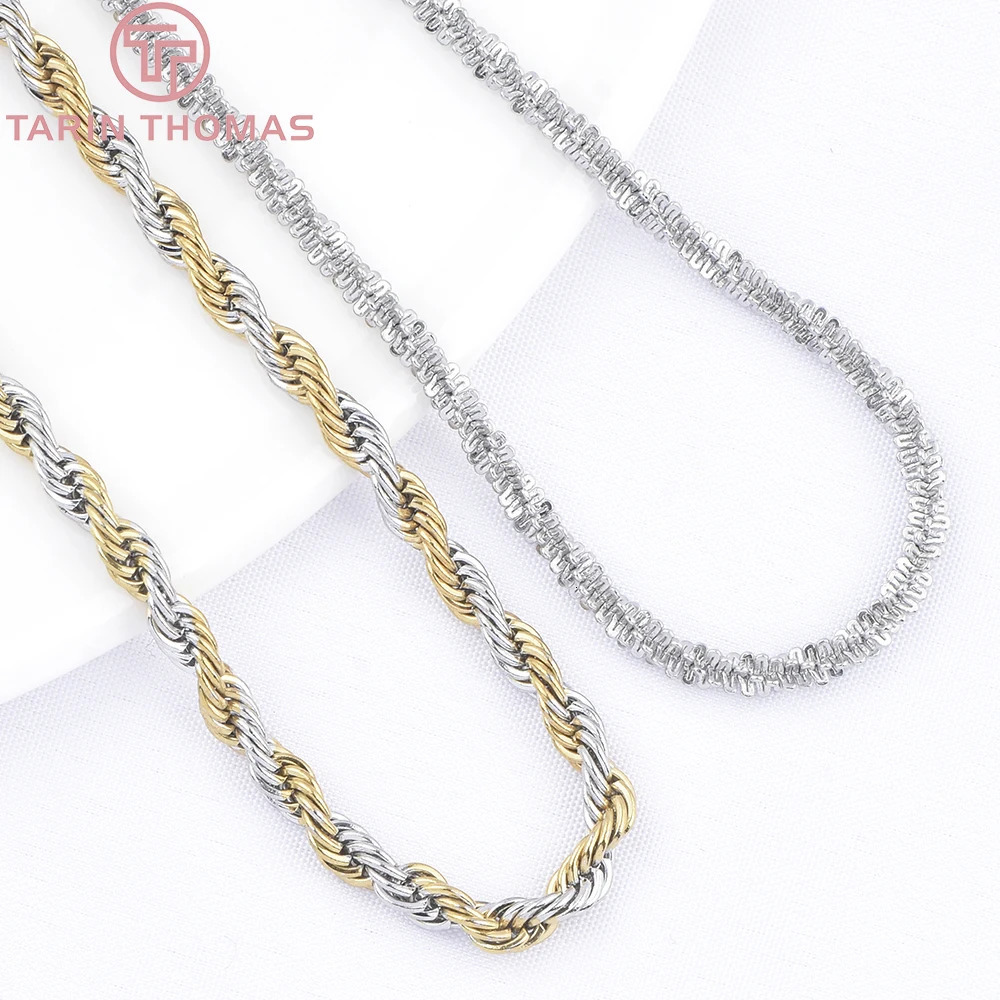 6498 2PCS Length 515CM Gold Color Stainless Steel Finished Chains Necklace Chains High Quality Jewelry Accessories 260611