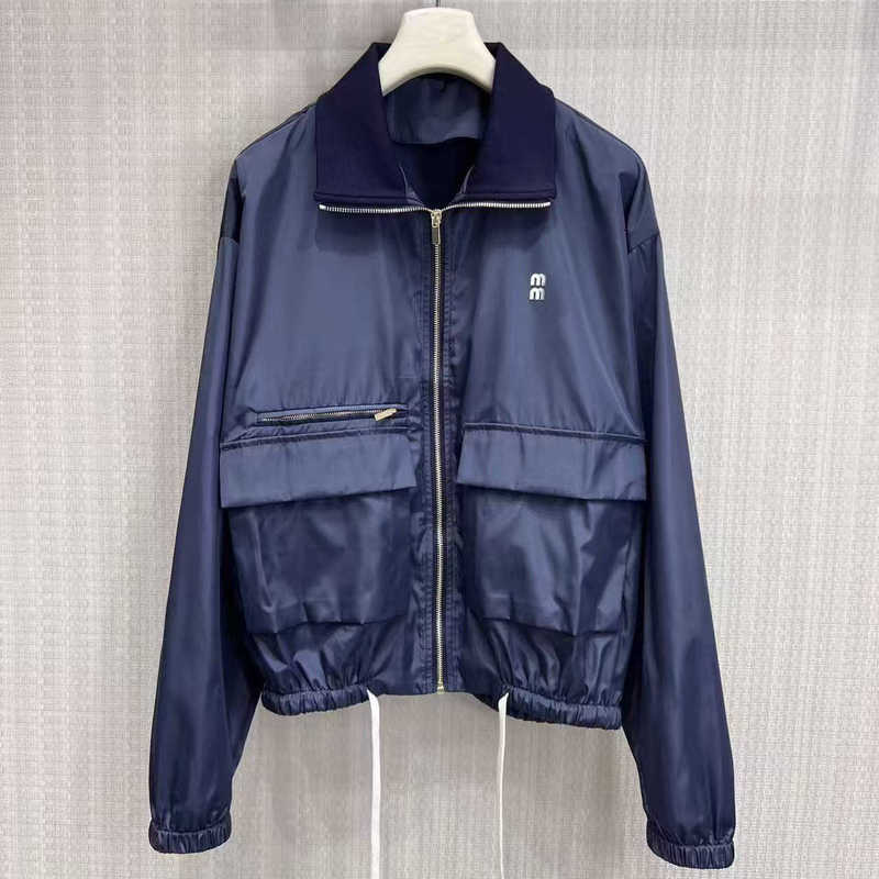 Designer Women's Jackets 26M woman Spring/Summer New College Style Sporty Workwear Lapel Drawstring Pocket Zipper Jacket