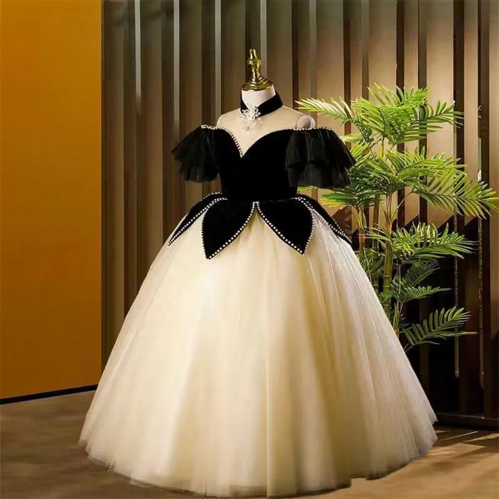 3D Flower Necklace Childrens Bridesmaid Dress for Wedding Fluffy Ball Gown Girl Kids Princess Evening Party Prom Dresses 1-12T 260611