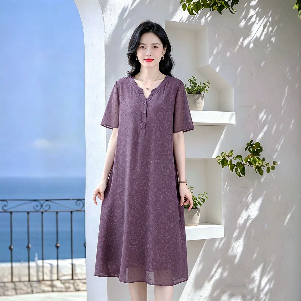 (100) New Summer Casual Style Loose Plus Size Dress-image-1110276570
