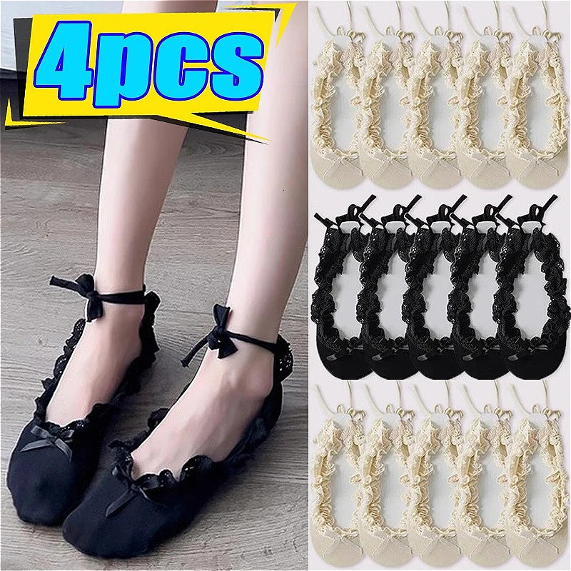 1/2pcs Fashion Short Ballet Socks Tie Women Boat Sock Anti Slip Bow Stockings Girls Japanese Jk Lolita Ballet Shoes Dance Socks 260611